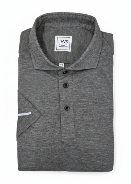 Grey Knitted Pique Polo Shirt Short Sleeve