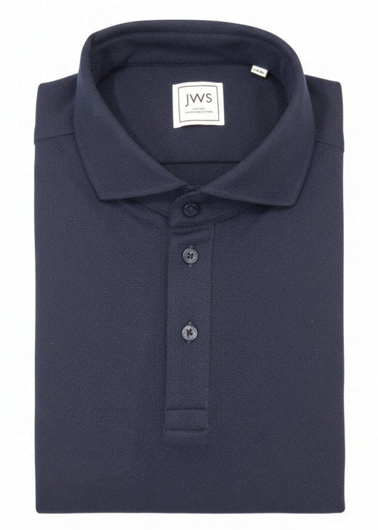 Dark Blue Knitted Pique Polo Shirt Short Sleeve