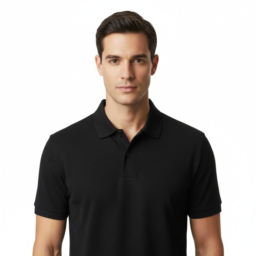 Black Knitted Pique Polo Shirt Short Sleeve