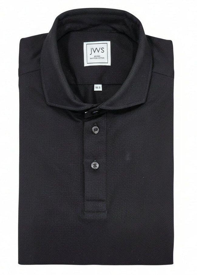 Black Knitted Pique Polo Shirt Short Sleeve