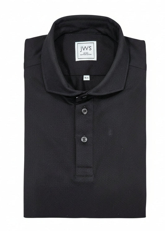 Black Knitted Pique Polo Shirt Short Sleeve