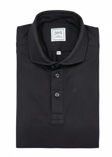 Black Knitted Pique Polo Shirt Short Sleeve