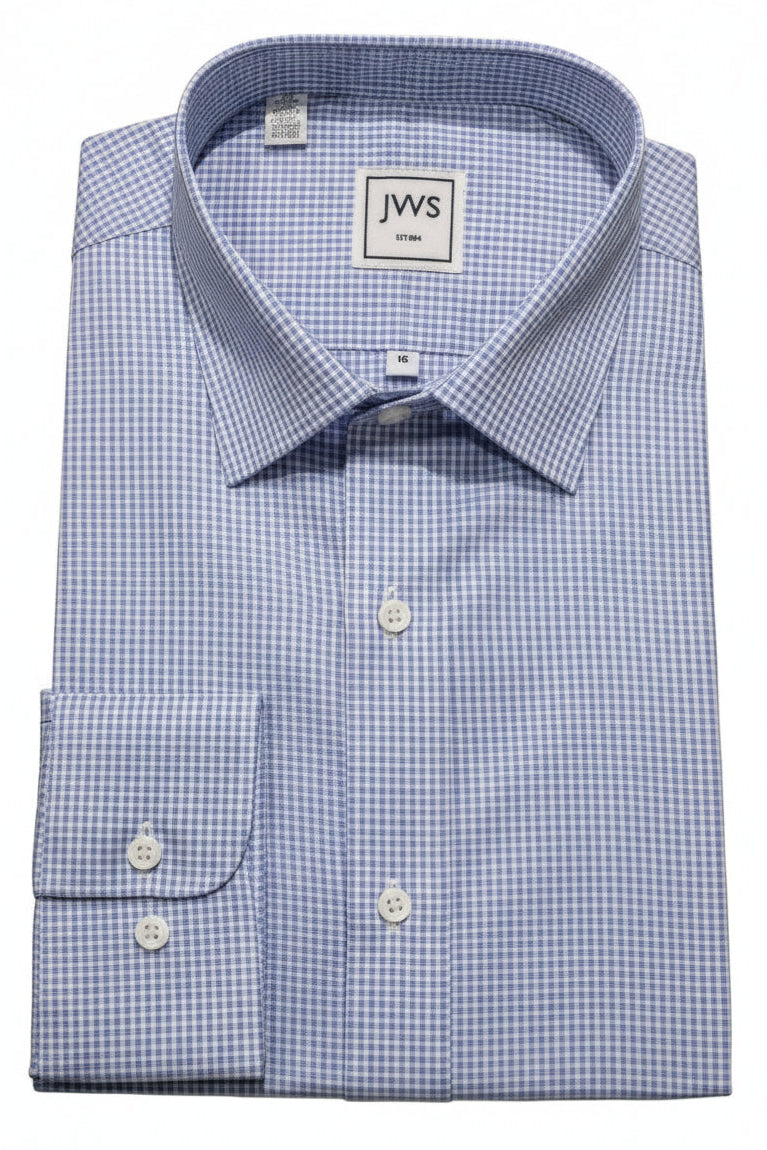 BLUE GINGHAM EGYPTIAN COTTON NON IRON DRESS SHIRT