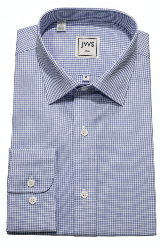BLUE GINGHAM EGYPTIAN COTTON NON IRON DRESS SHIRT