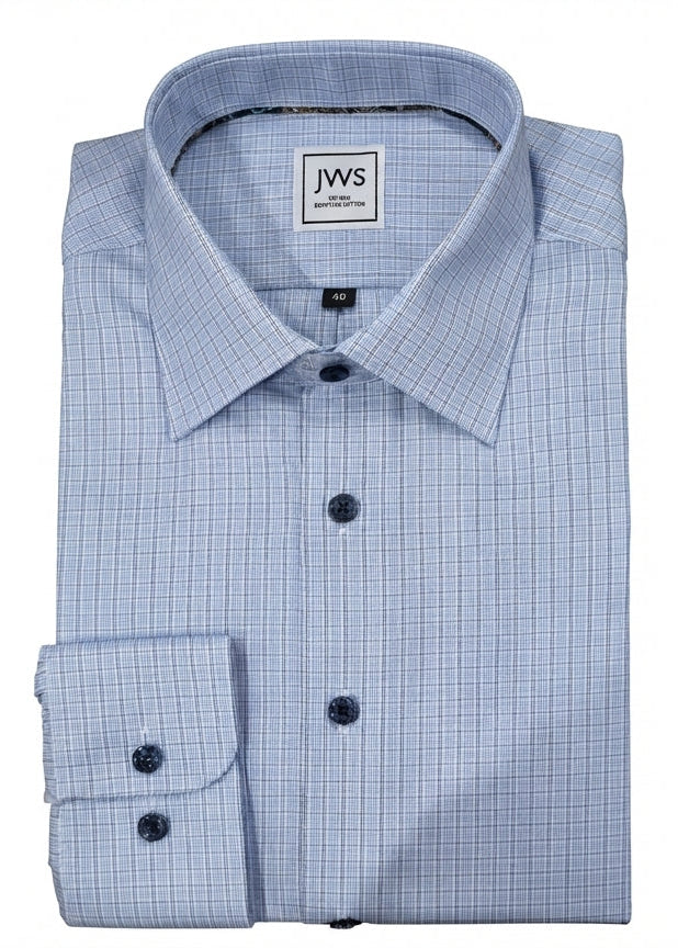BLUE AND BLACK OVERCHECK DRESS SHIRT