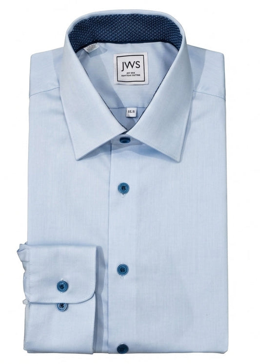 SKY BLUE MICRO TWILL DRESS SHIRT WITH CONTRASTING BUTTONS, COLLAR AND CUFF