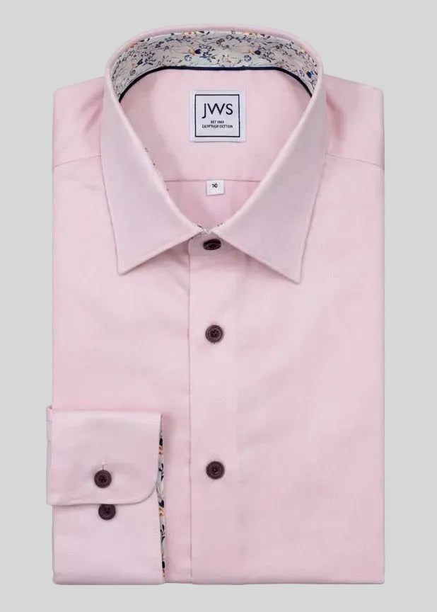 LIGHT PINK MICRO TWILL DRESS SHIRT WITH CONTRASTING BUTTONS, COLLAR AND CUFF