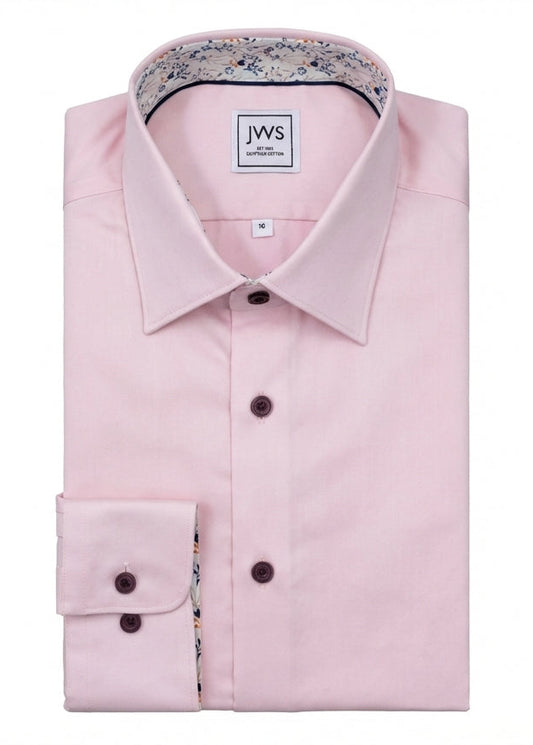 LIGHT PINK MICRO TWILL DRESS SHIRT WITH CONTRASTING BUTTONS, COLLAR AND CUFF