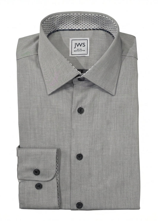GREY MICRO TWILL DRESS SHIRT WITH CONTRASTING BUTTONS, COLLAR AND CUFF