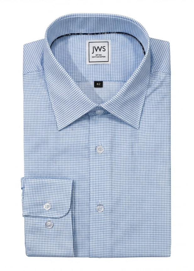 SKY BLUE MINI TATTERSALL FINE TWILL DRESS SHIRT