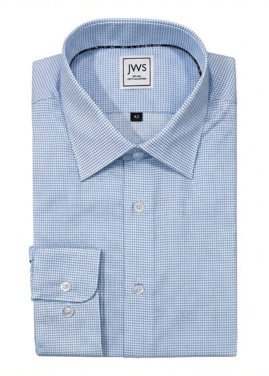 SKY BLUE MINI TATTERSALL FINE TWILL DRESS SHIRT