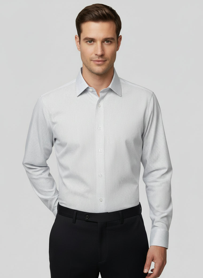 SKY BLUE FINE STRIPE FINE TWILL DRESS SHIRT