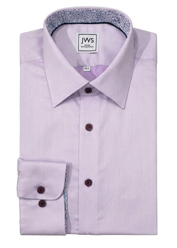 LILAC MICRO TWILL DRESS SHIRT WITH CONTRASTING BUTTONS, COLLAR AND CUFF