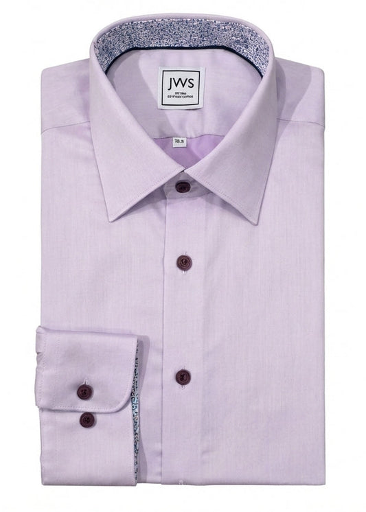 LILAC MICRO TWILL DRESS SHIRT WITH CONTRASTING BUTTONS, COLLAR AND CUFF