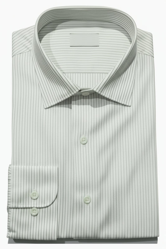 NAVY AND BLACK STRIPE ON WHITE EGYPIAN COTTON NON IRON DRESS SHIRT