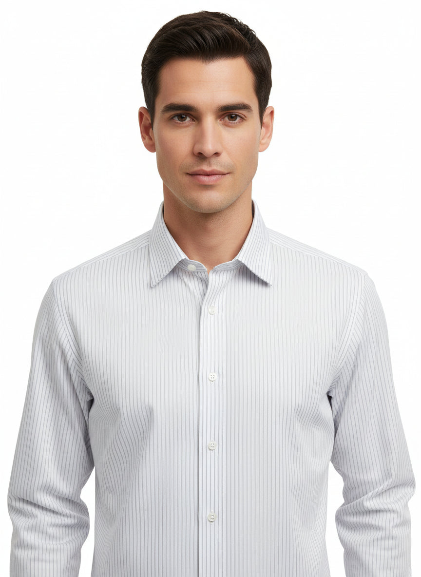Non-Iron White with Grey Stripe Shirt