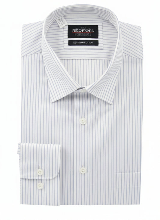 Non-Iron White with Grey Stripe Shirt