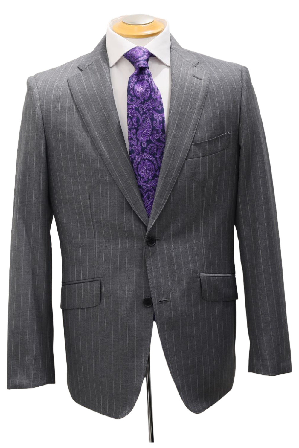 Grey with White Stripe Wool Poly Blended Suit