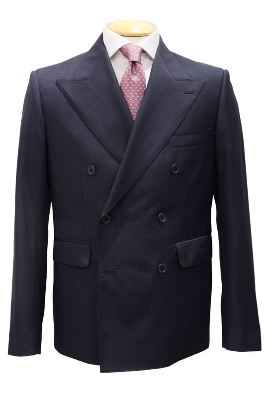 Navy Glen Check with Mauve Overcheck Double-Breasted Suit