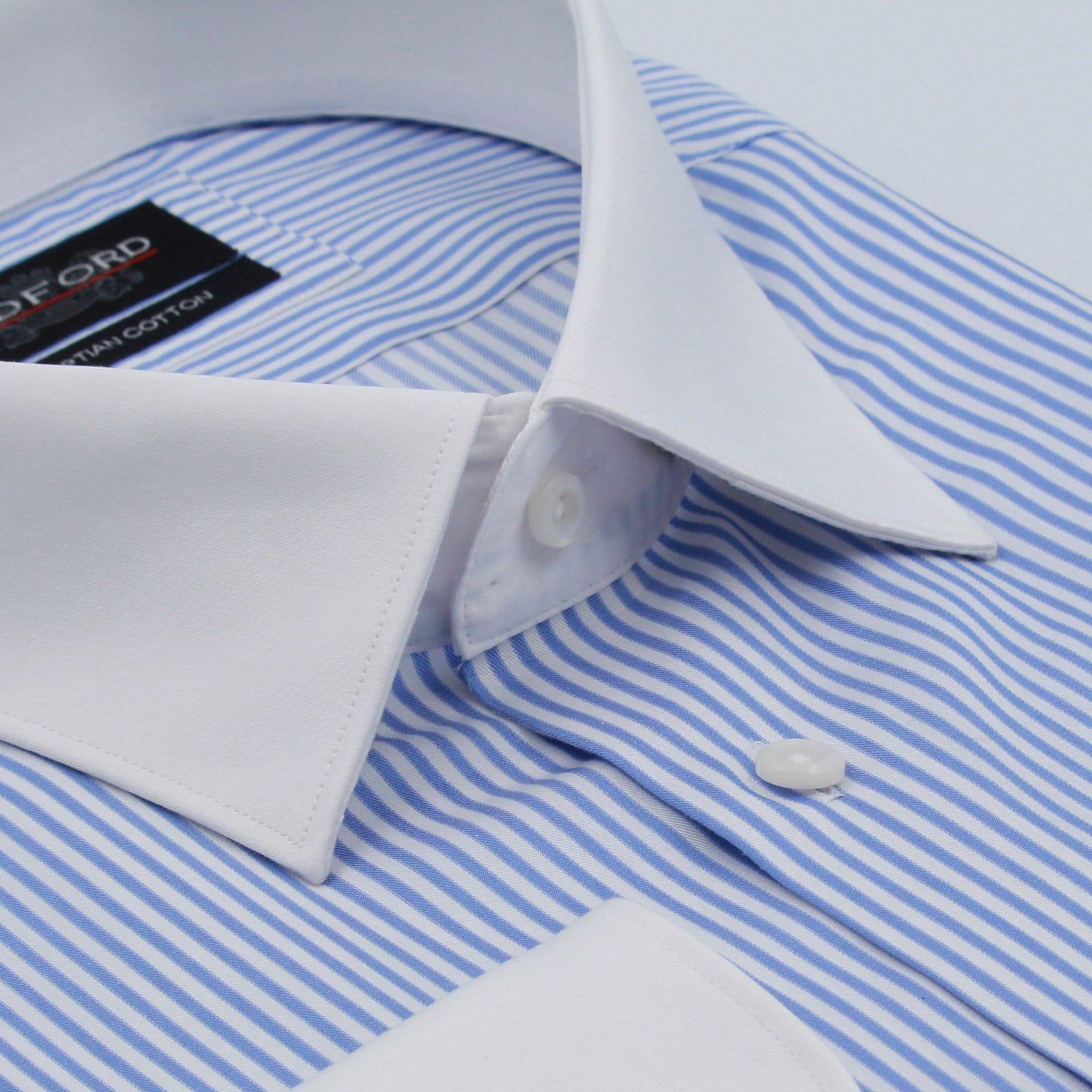 Pre Order Striped Shirt Men | Banker Collar | Light Blue | JWS