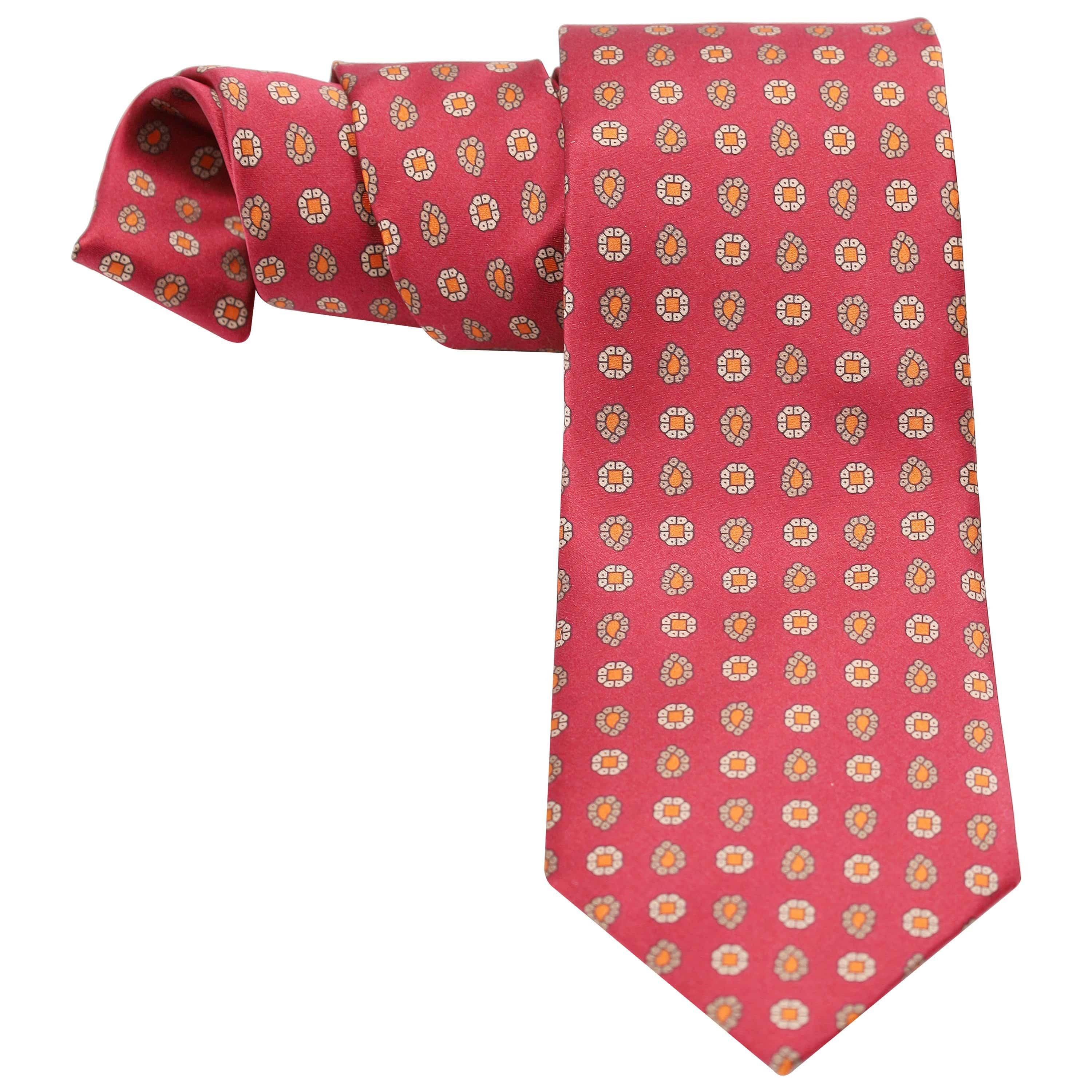 BEIGE FOULARD ON SALMON BACKGROUND SILK TIE - Just White Shirts
