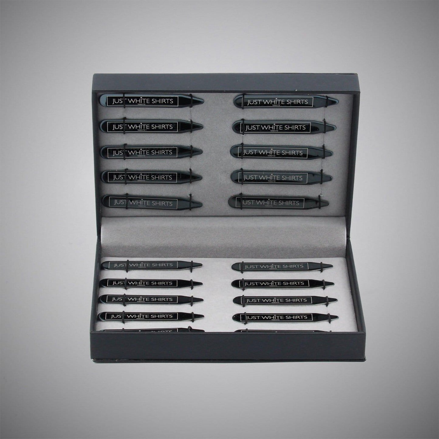 Black Chrome Finish Stainless Steel 20 Piece Collar Stay Box Set - Just White Shirts