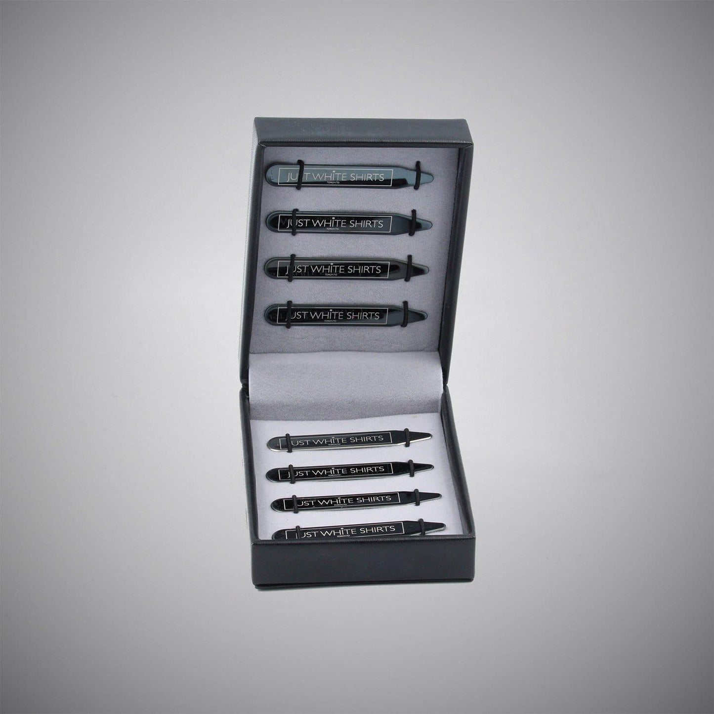 Black Chrome Finish Stainless Steel 8 Piece Collar Stay Box Set - Just White Shirts