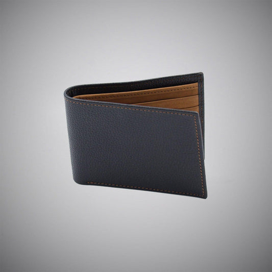 Black Embossed Calf Leather Wallet With Tan Stitching And Tan Suede Interior - Just White Shirts