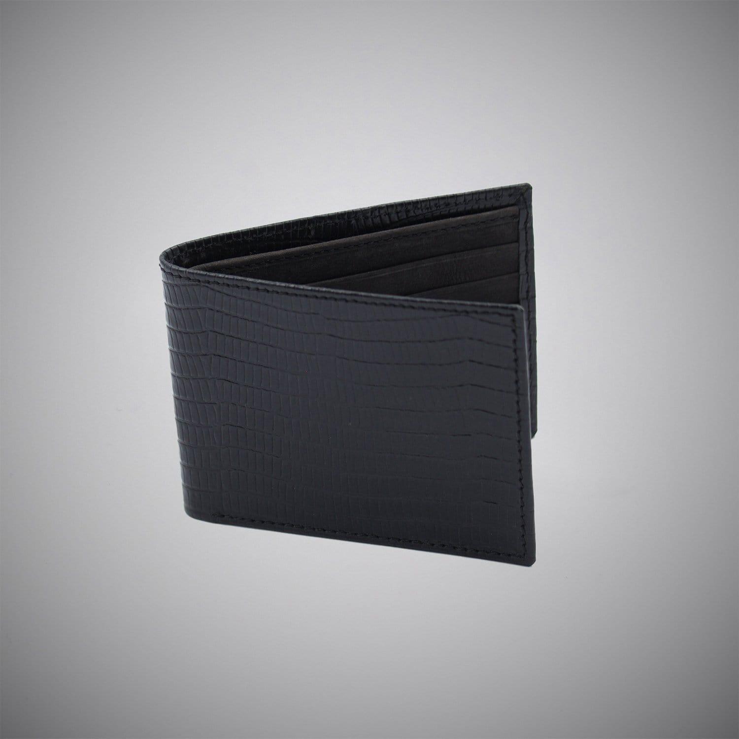 Black Lizard Skin Embossed Calf Leather Wallet With Black Suede Interior - Just White Shirts