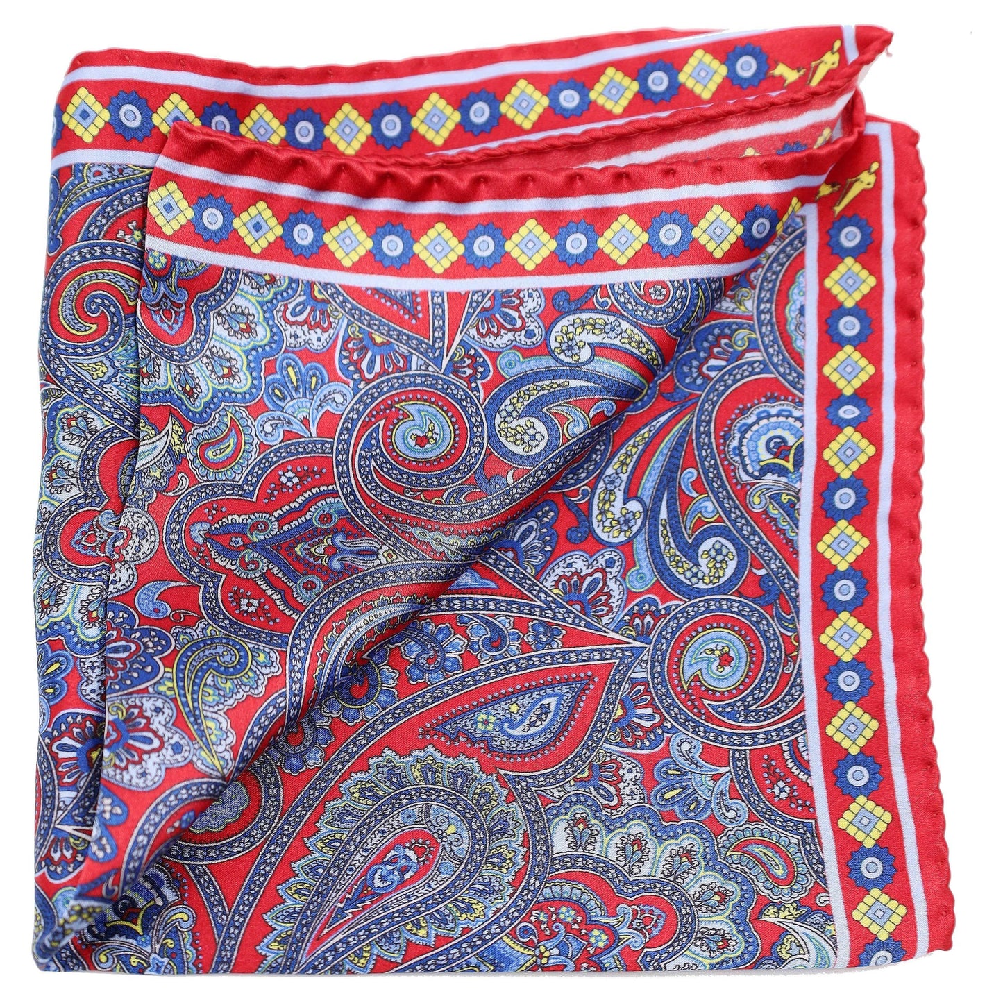 Blue and Red Paisley Silk Pocket Square - Just White Shirts