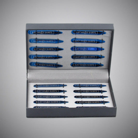 Blue Chrome Stainless Steel 20 Piece Collar Stay Gift Set In Box - Just White Shirts