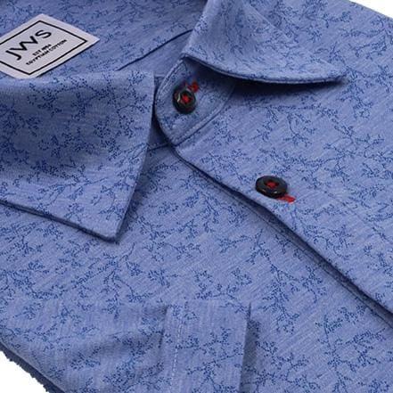 Blue Leaf Jacquard Fine Pique Polo Shirt - Just White Shirts