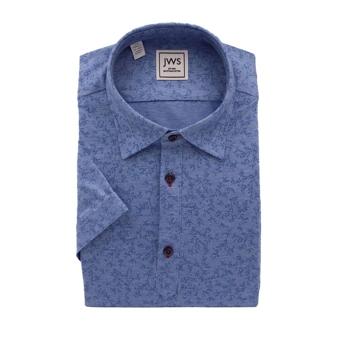 Blue Leaf Jacquard Fine Pique Polo Shirt - Just White Shirts