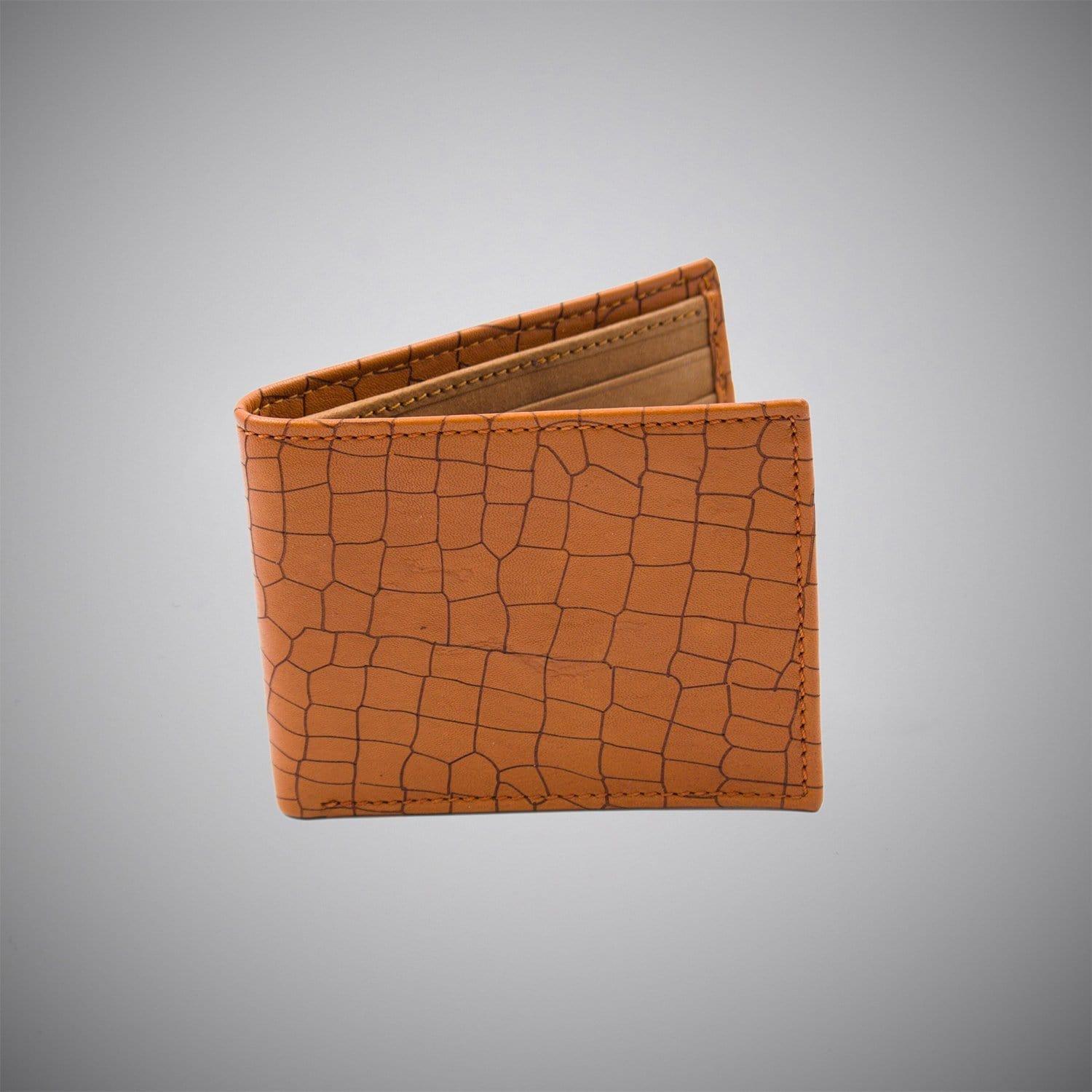 Cognac Embossed Calf Leather Wallet With Tan Suede Interior - Just White Shirts