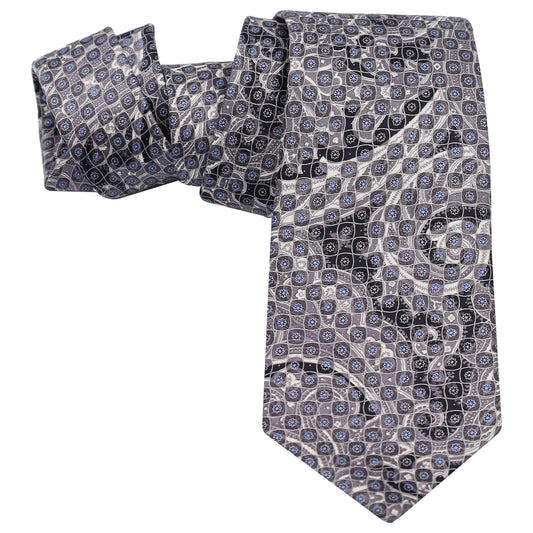 GREY FOULARD WITH BIG PAISLEY OVER DEISGN SILK TIE - Just White Shirts