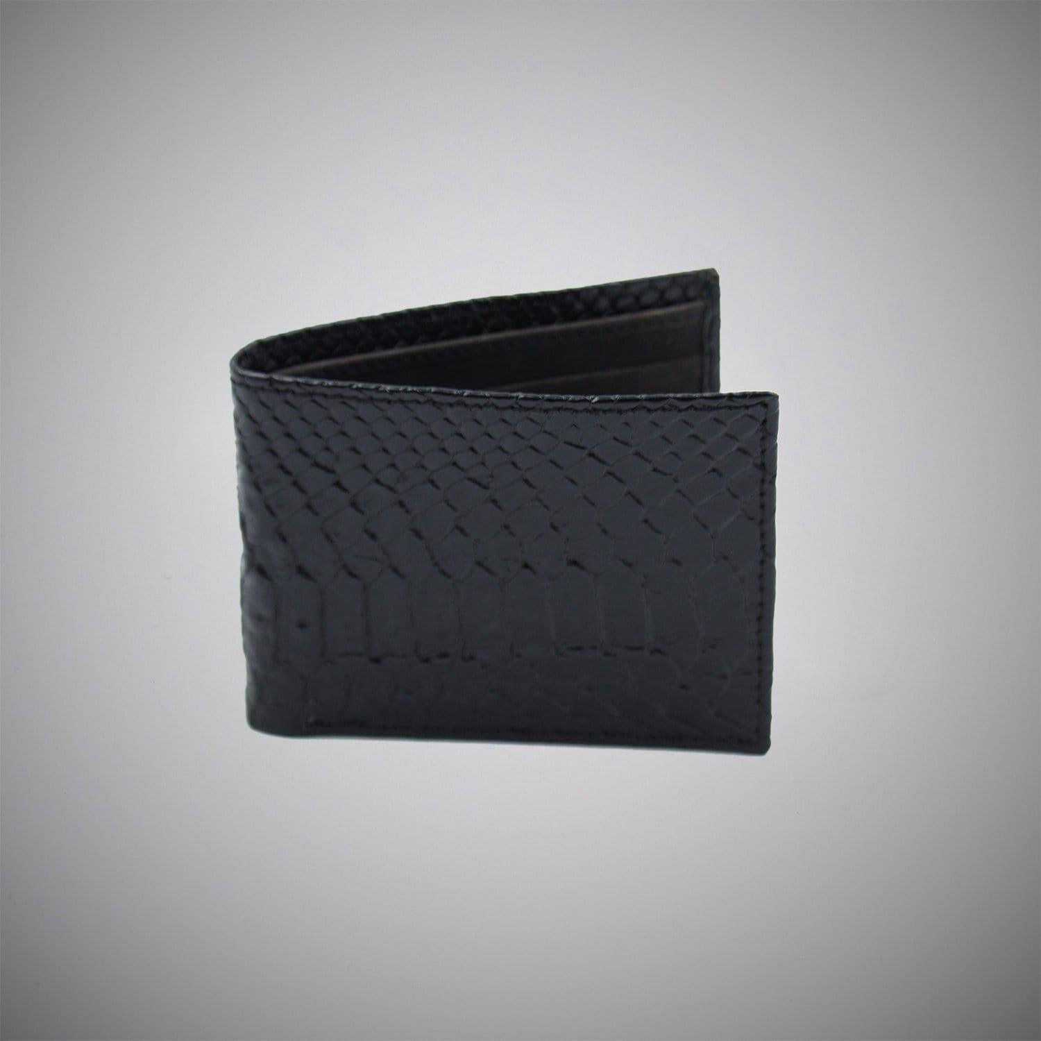 High Gloss Black Crocodile Skin Embossed Calf Leather Wallet With Black Suede Interior - Just White Shirts