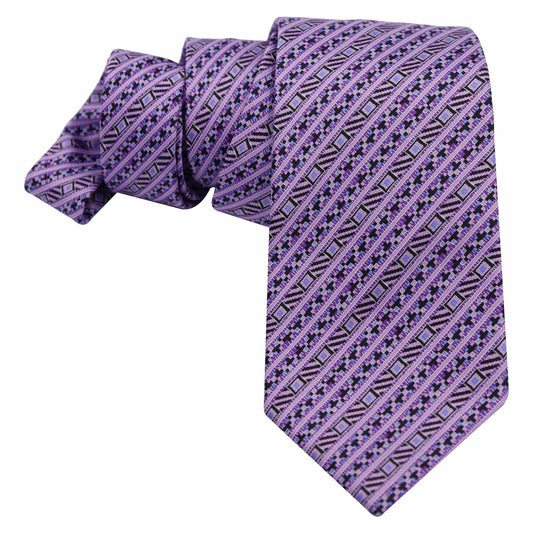 LAVENDER GEOMETRIC DESIGN WITH STRIPES SILK TIE - Just White Shirts