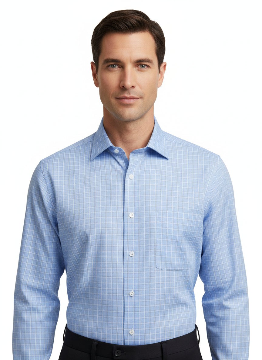 Light Blue Two-Tone Check Shirt - Just White Shirts