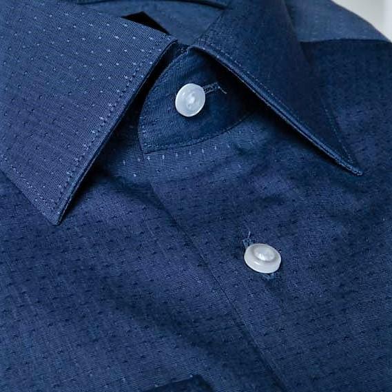 Micro Jacquard Navy Shirt - Just White Shirts