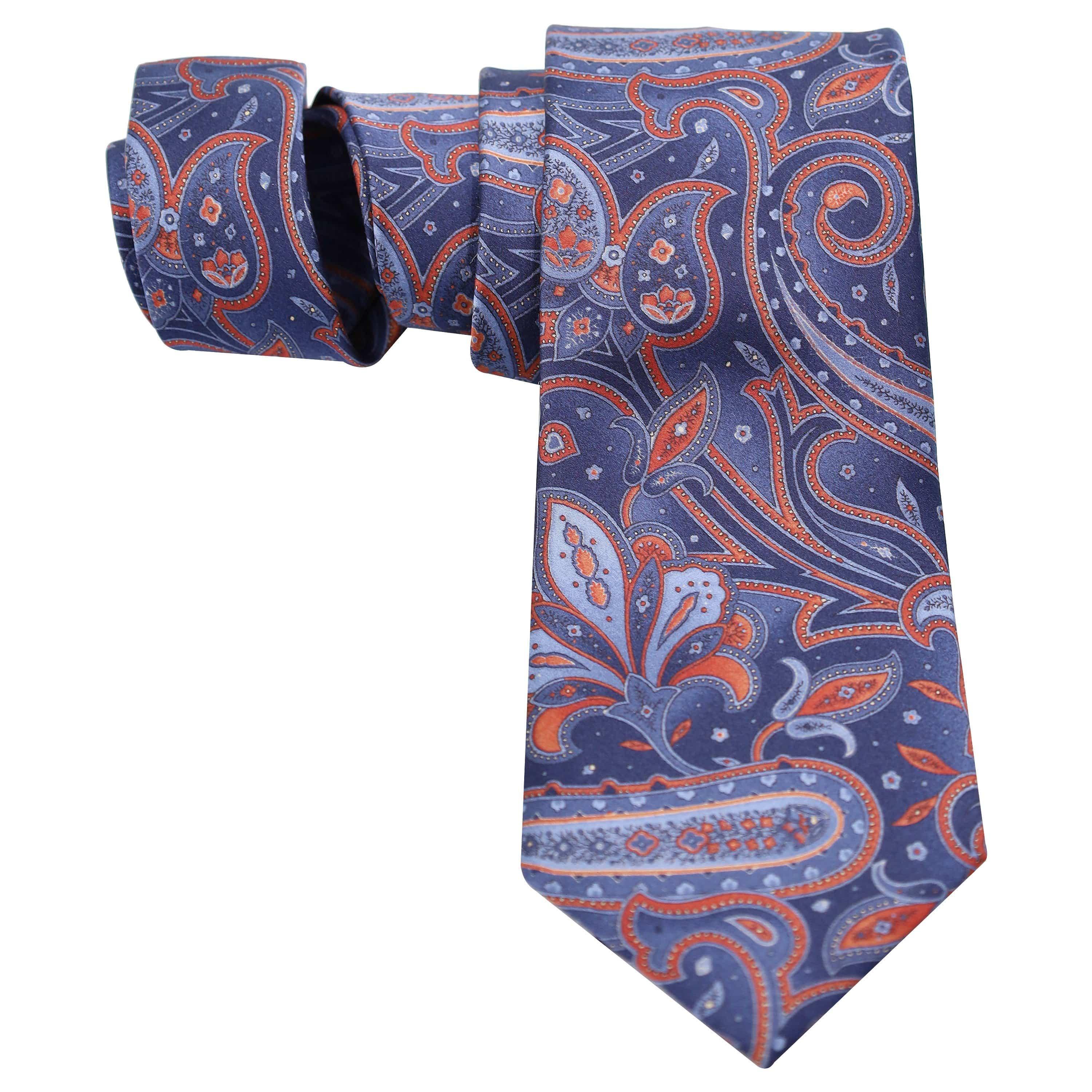 MID BLUE WITH ORANGE PAISLEY SILK TIE - Just White Shirts
