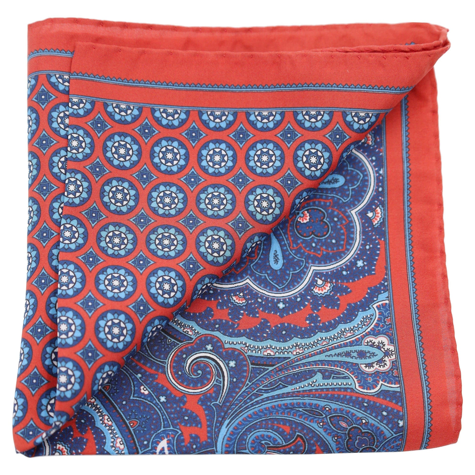 Navy and Sky Foulard and Paisley Silk Pocket Square - Just White Shirts