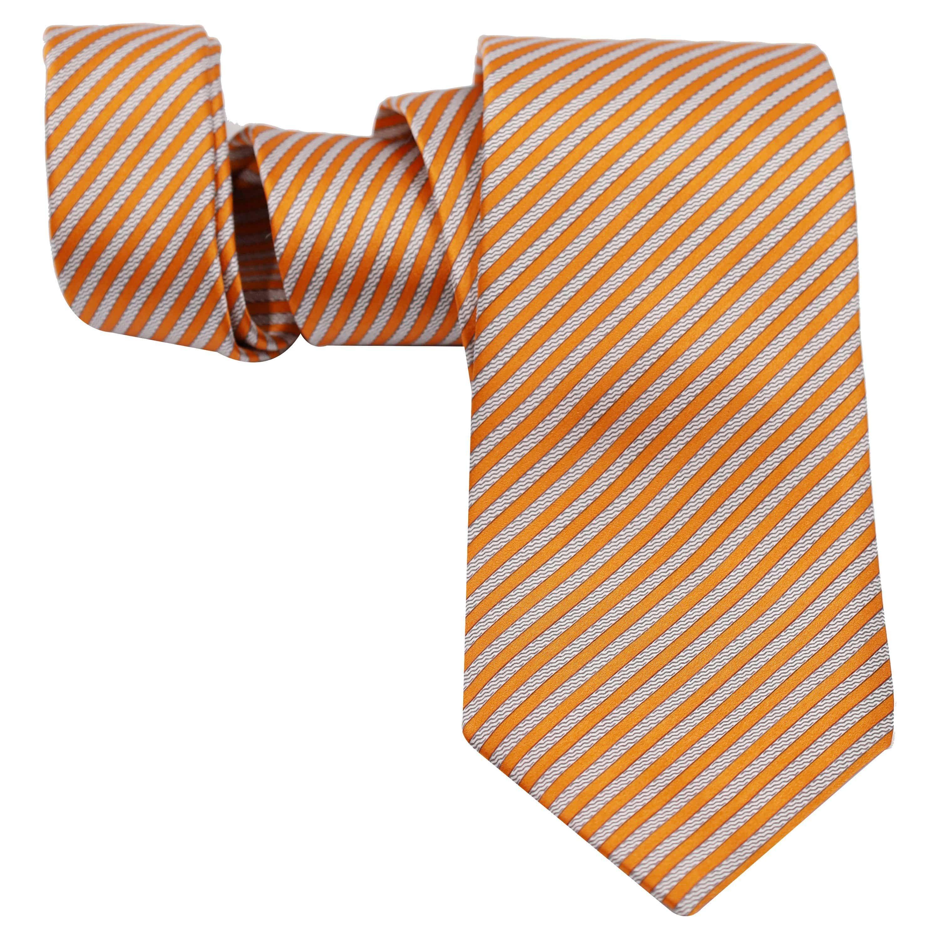 ORANGE AND SILVER STRIPE SILK TIE - Just White Shirts