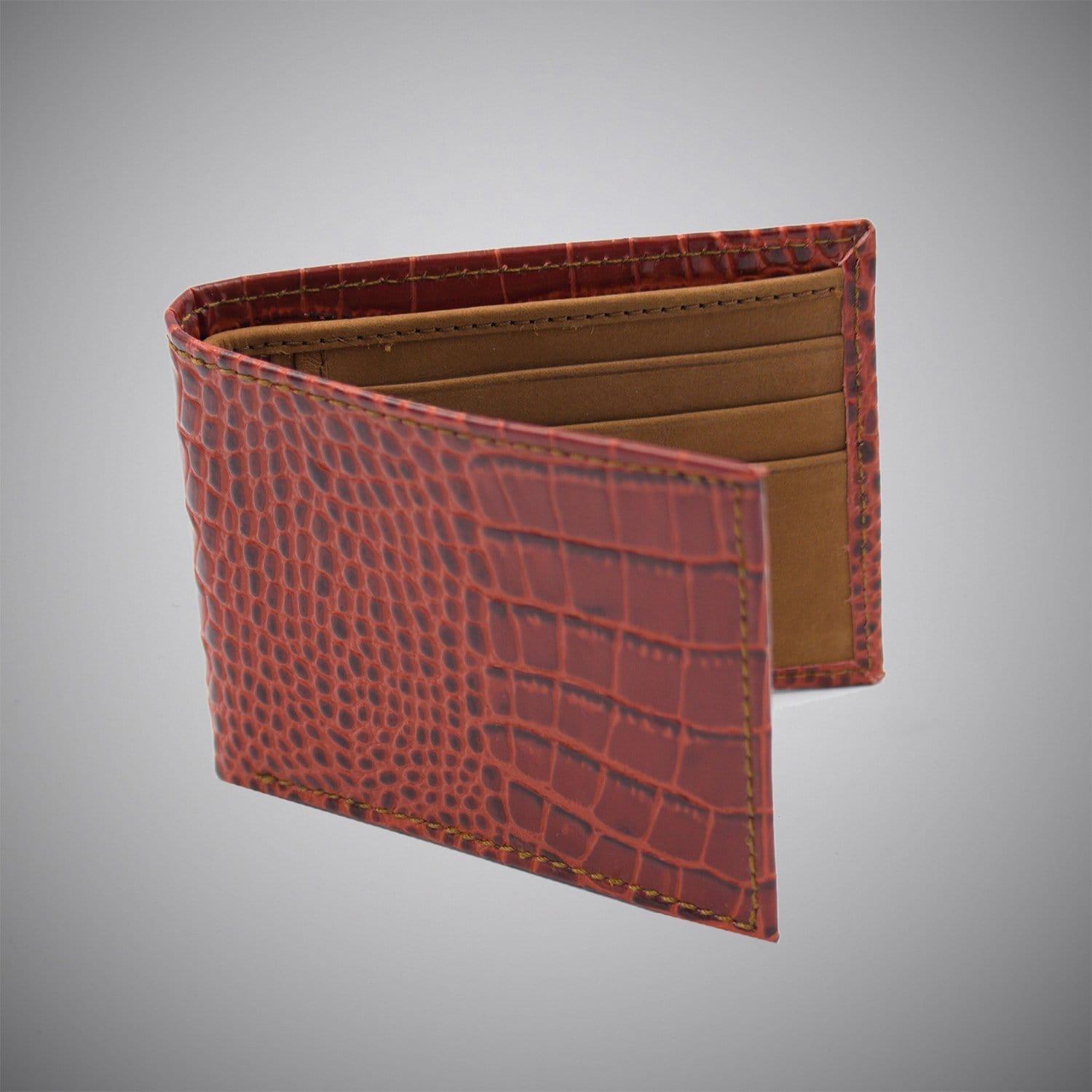 Oxblood Crocodile Embossed Calf Leather Wallet With Tan Suede Interior - Just White Shirts