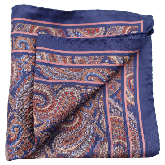 Pink Rust and Navy Paisley Silk Pocket Square - Just White Shirts