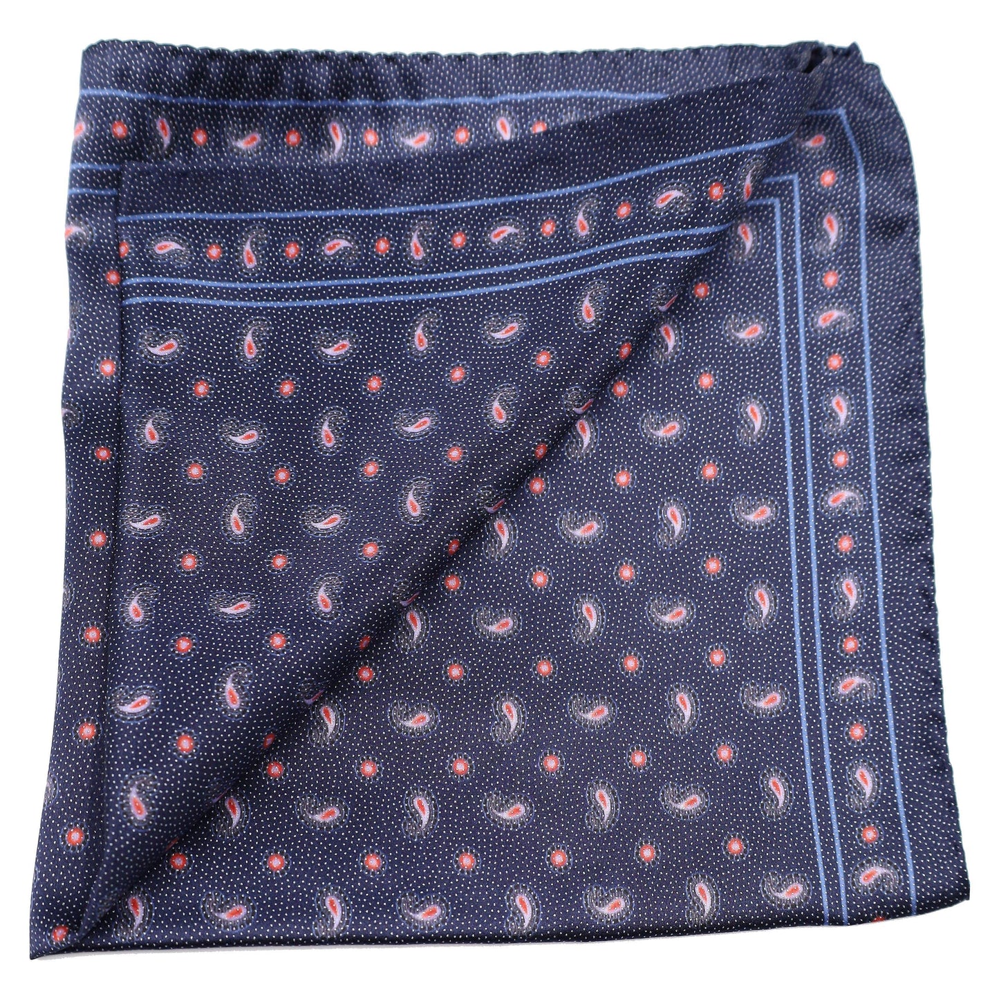 Pink small paisley on Navy Silk Pocket Square - Just White Shirts