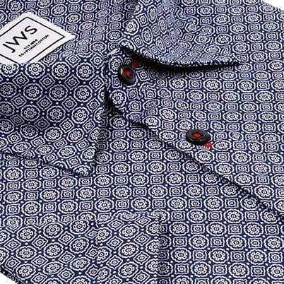 Printed Navy on White Medallion Knit Pique Polo Shirt - Just White Shirts