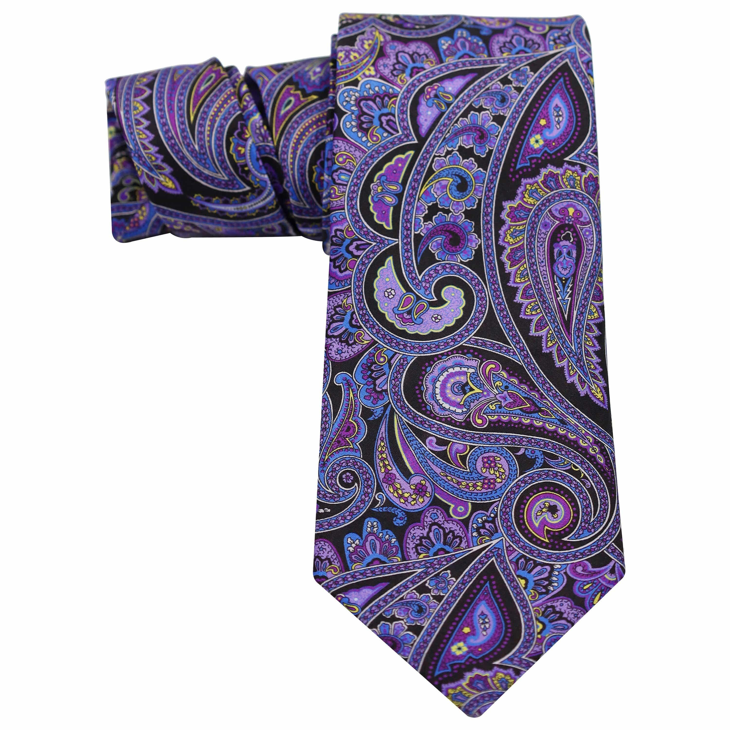 PURPLE ON BLACK PAISLEY SILK TIE - Just White Shirts