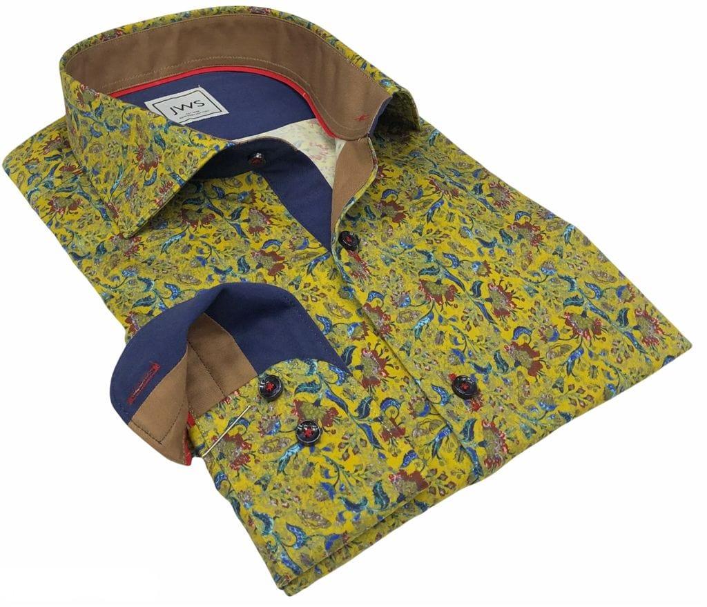 Red and Blue Floral on Yellow Ground - Just White Shirts