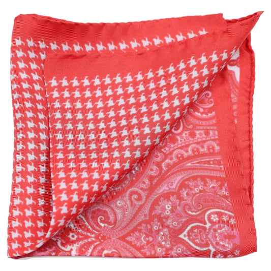 Red Paisley with White Houndstooth Silk Pocket SQuare - Just White Shirts