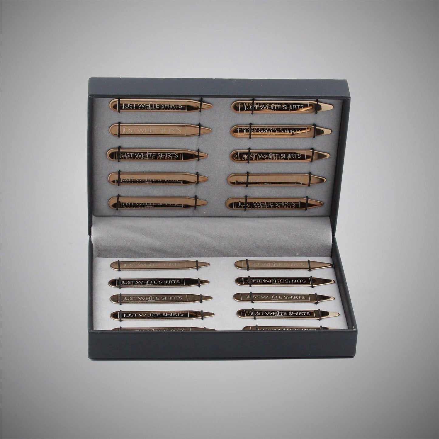 Rose Gold Chrome Finish Stainless Steel 20 Piece Collar Stay Box Set - Just White Shirts